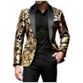 thumbnail image 1 of YLSDY Men Fashion Velvet Sequins Floral Pattern Suit Jacket Blazer Tuxedo Peak Lapel One Button Dinner Party Prom Wedding Suit Jacket Gold XXL, 1 of 5