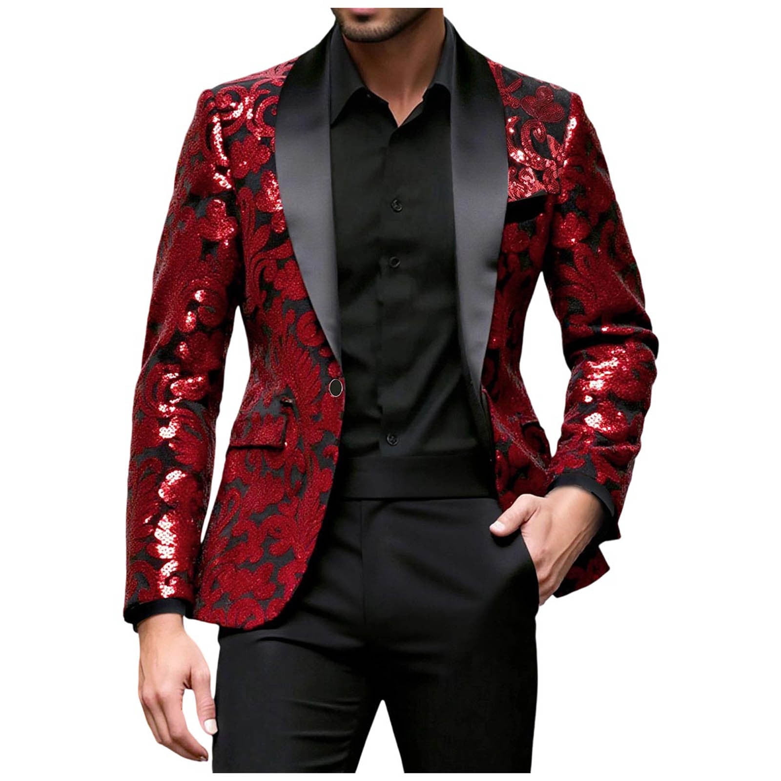 YLSDY Men Fashion Velvet Sequins Floral Pattern Suit Jacket Blazer