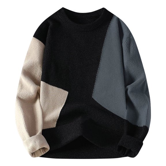 YLSDY Men Fleece Sweaters Crewneck Long Sleeve Sweaters Casual Pullover Sweater Color Block Cable Knit Pullover Plus Size Warm Winter Outwear Blue XXXL