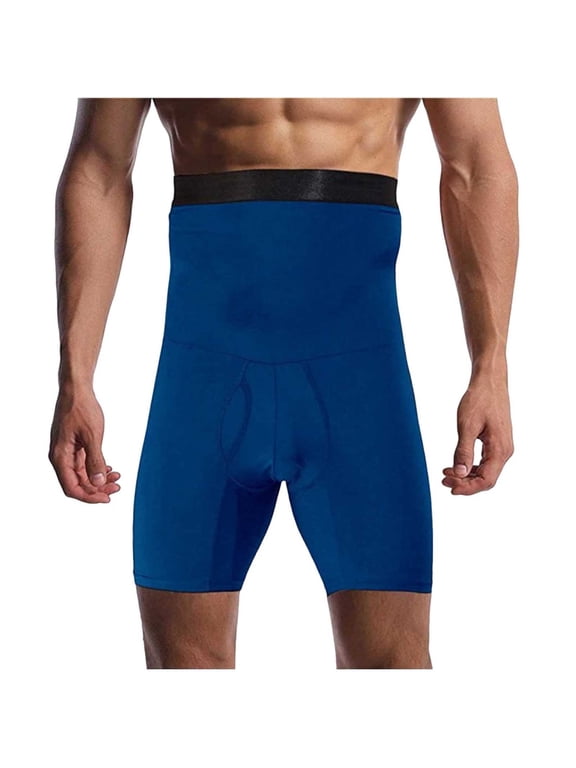 Men Girdle Tummy Control Shorts Compression Underwear High Waist Trainer Boxer Briefs Stomach Shapewear Blue S