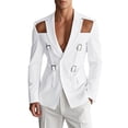 thumbnail image 1 of YLSDY Men Hollow Button Suit Coat Casual Solid Long Sleeved Lace Up Wedding Formal Blazers Lapel Solid Casual Coat White S, 1 of 9