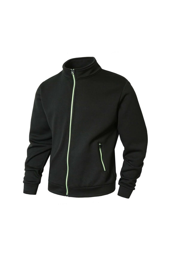 Men Hooded Jacket High Elastic Zipper Pocket Long Sleeve Casual Fitness Cardigan Warm Outerwear Outdoor Sports Winter Apparel Black XL