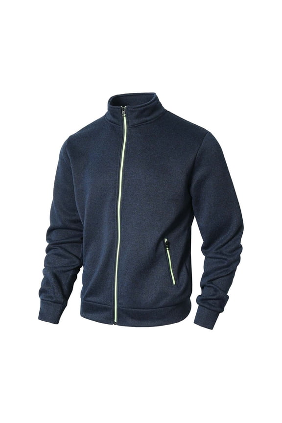 Men Hooded Jacket High Elastic Zipper Pocket Long Sleeve Casual Fitness Cardigan Warm Outerwear Outdoor Sports Winter Apparel Navy XL