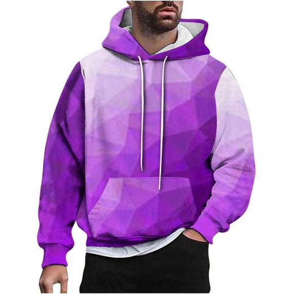 YLSDY Men Hooded Sweatshirts Fleece Lined Sweatshirt Gradient Print Pullover Loose Fit Hoodies Long Sleeve Casual Sweater Purple XXXXL