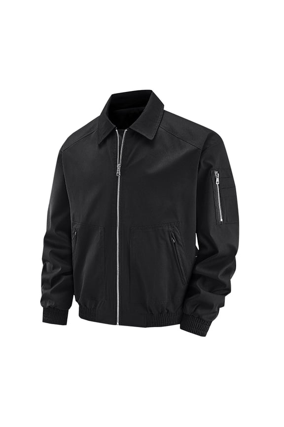 Men Jacket Casual Sports Top Coat Outdoor Fashion Long Sleeve Zipper Pocket Turn Down Collar Workwear Great for Daily Wear Black XL