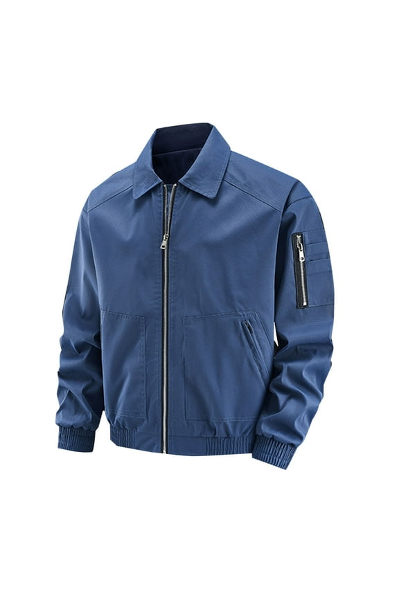 Men Jacket Casual Sports Top Coat Outdoor Fashion Long Sleeve Zipper Pocket Turn Down Collar Workwear Great for Daily Wear Blue XXL