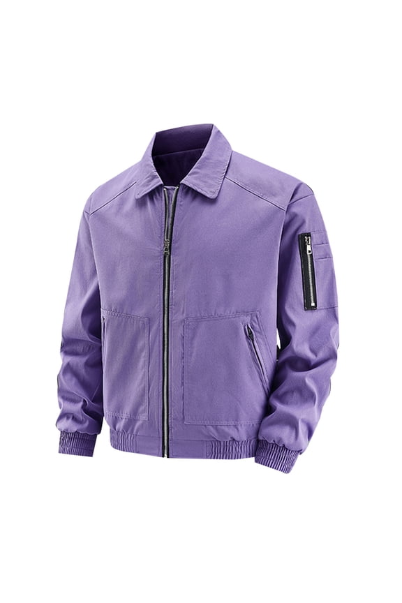 Men Jacket Casual Sports Top Coat Outdoor Fashion Long Sleeve Zipper Pocket Turn Down Collar Workwear Great for Daily Wear Purple XXL