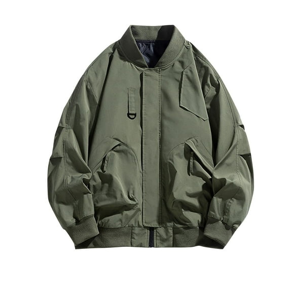 YLSDY Men Jacket Coat Zipper Plus Size Long Sleeve Oversize Pocket Casual Business Office Loose Jacket Mock Neck Coat Army Green L