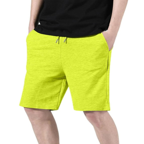 YLSDY Men Lightweight Workout Cotton Shorts Casual Soft Elastic Waist Athletic Shorts Cargo Short Pants for Gym Basketball Running Yellow L