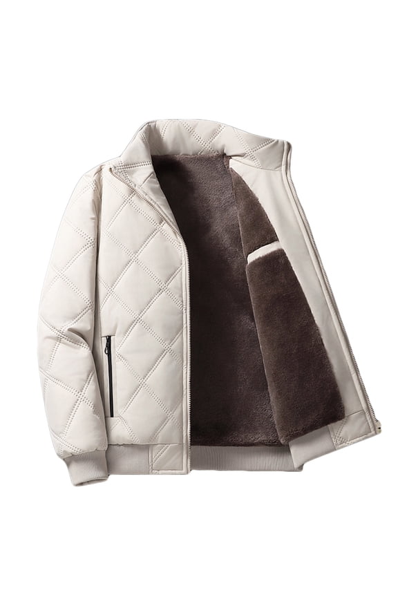 Men Long Sleeve Casual Jacket Zipper Pockets Solid Stand Collar Comfortable Daily Outwear Stylish Winter Coat Fashion Outdoor Khaki XXXL