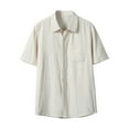 thumbnail image 1 of YLSDY Men Pleated Loose Button Down Shirts, Summer Short Sleeve Lapel Casual Tees Fashion Beach Vacation Tops with Pockets Beige L, 1 of 9