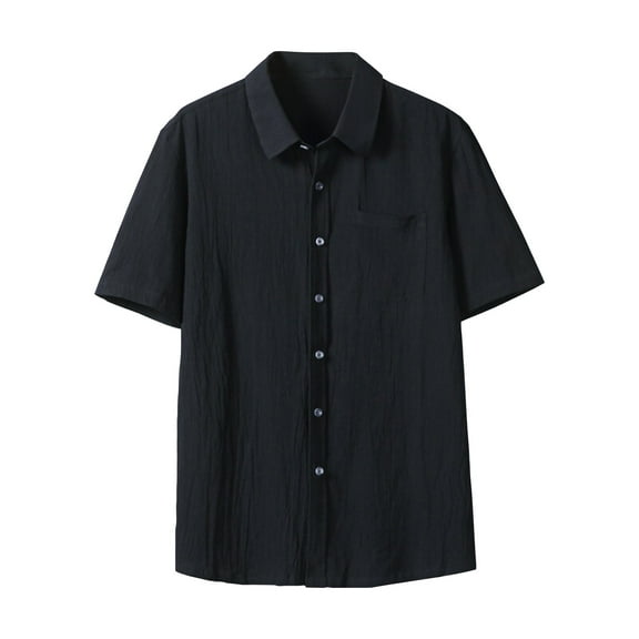 YLSDY Men Pleated Loose Button Down Shirts, Summer Short Sleeve Lapel Casual Tees Fashion Beach Vacation Tops with Pockets Black XL