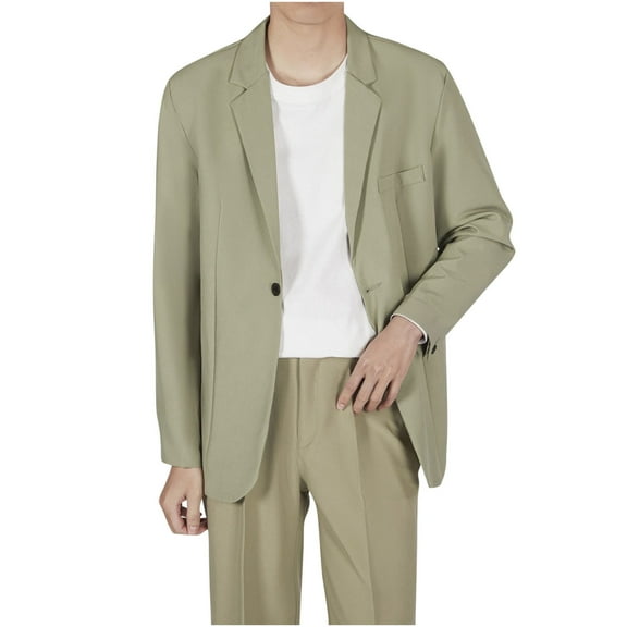 YLSDY Men Plus Size Wrinkle Free Blazer Tops, Long Sleeve One Button Loose Suit Jackets Back Split Lapel Blazers with Pockets Army Green XXXXL