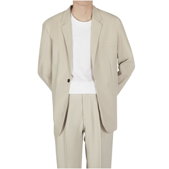 YLSDY Men Plus Size Wrinkle Free Blazer Tops, Long Sleeve One Button Loose Suit Jackets Back Split Lapel Blazers with Pockets Khaki XXXXL