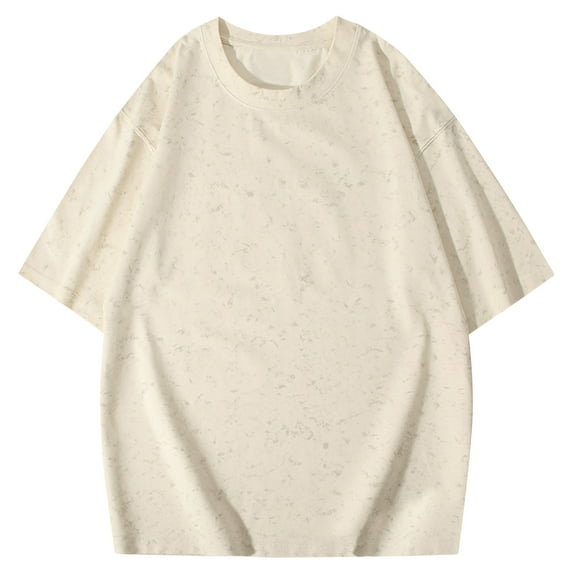 YLSDY Men Short Sleeve Crewneck T-Shirts Vintage Graphic Tee Shirts Summer Casual Loose Fit Streetwear Baggy Washed Tops Beige XXXL