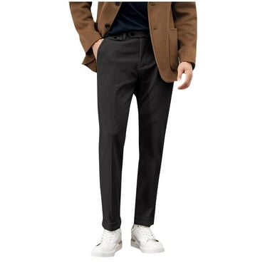 YLSDY Men Straight Fit Trousers Corduroy Vintage Wool Tweed Pants Herringbone Slim Fit Belted Pleat-Front Pant Black 16