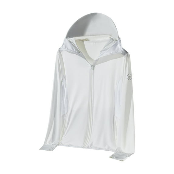 YLSDY Men Sun Protection Shirt Zip Up UPF 50+ Sun Hoodie Lightweight Long Sleeve Cool Hooded for Hiking Fishing Outdoor White XXXL