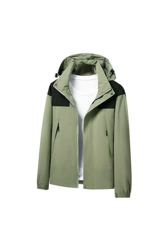 Men Three-in-one Splice Solid Color Outdoors Warm Zipper Multi-pocket Fleece Lap Coat Long Sleeve Jacket Casual Daily Wear Army Green XXXL