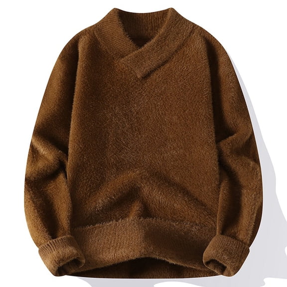 YLSDY Men Warm Wool Pullovers Sweater Vintage Crewneck Long Sleeve V-Neck Chunky Knitted Sweaters Fall Fashion Streetwear Coffee XXXL