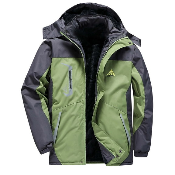 YLSDY Men Waterproof Ski Jacket Winter Fleece Snow Coat Windproof Hooded Mountain Windbreaker Warm Snowboard Outerwear Green L