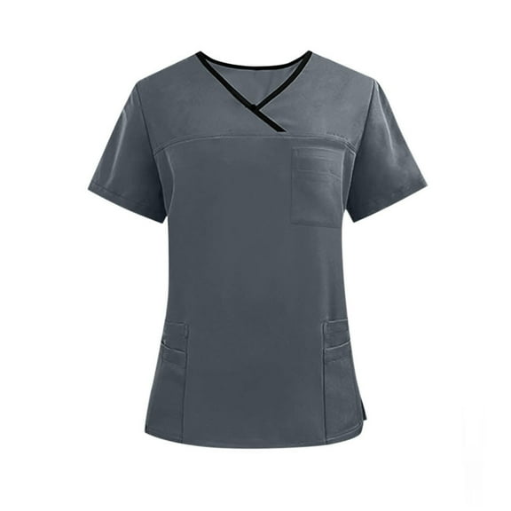 YLSDY Men & Women Scrub Tops V-Neck Scrubs Unisex Stretch Nursing Shirts Medical Uniform Workwear with 3 Pockets Dark Gray XS