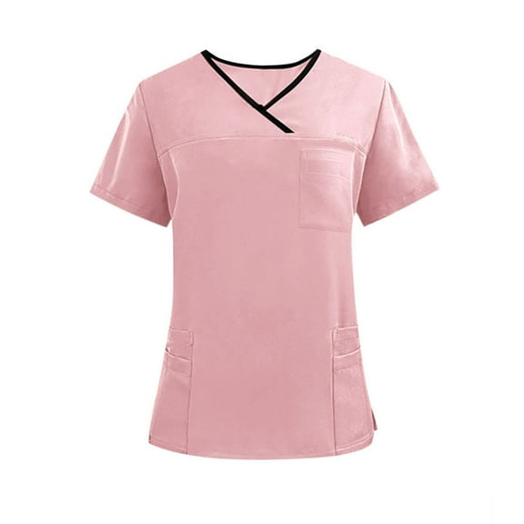 YLSDY Men & Women Scrub Tops V-Neck Scrubs Unisex Stretch Nursing Shirts Medical Uniform Workwear with 3 Pockets Pink XS