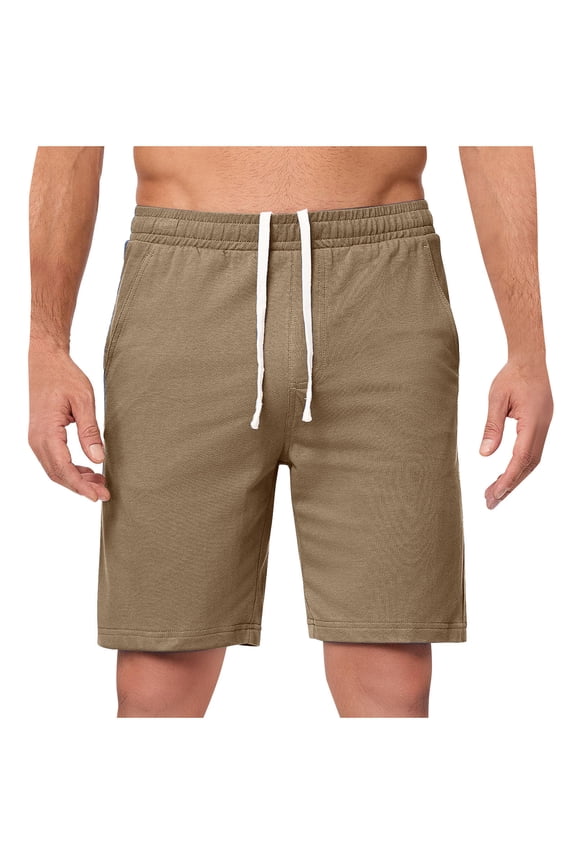 Men's 100% Cotton Shorts Casual Elastic Waist Drawstring Lightweight Workout Lounge Beach Jersey Sweat Shorts Khaki M