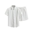 thumbnail image 1 of YLSDY Men's 2 Piece Outfits Waffle Knit Button Down Shirt Top and Shorts Set Summer Fashion Sports Suits White XXL, 1 of 7