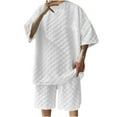 thumbnail image 1 of YLSDY Men's 2 Piece Plus Size Plaid Sets Casual Short Sleeve T-shirt and Solid Color Shorts Classic Crewneck Square Tops for Men White XXXL, 1 of 6