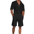 thumbnail image 1 of YLSDY Men's 2 Piece Summer Camp Collar Shorts Sets Notched Collar Short Sleeve V-neck Button T-Shirts and Elastic Waist Shorts Outfits Loungewear Lightweight Tracksuit Black XL, 1 of 5