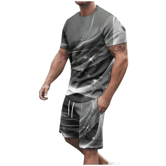 YLSDY Men's 2 Piece Summer Outfits Graffiti Print Short Sets Short Sleeve T-Shirt and Shorts Tracksuit Set Sport Suits Black 16