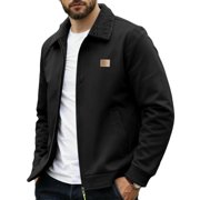 YLSDY Men's 2025 Warm Casual Jacket Lapel Faux Fur Collar Formal Business Sherpa Lined Fleece Parka Coats with Zipper Pockets Black S