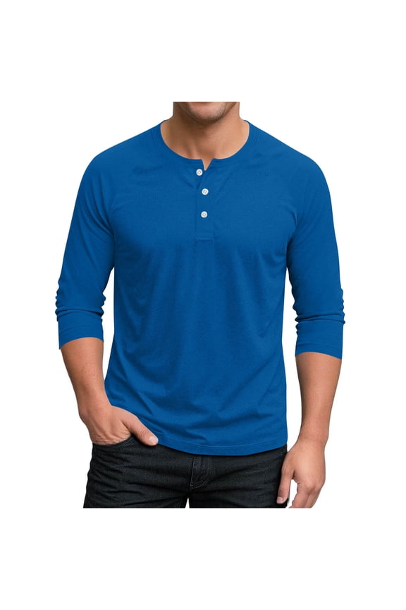 Men's 3/4 Sleeve Raglan Baseball T-Shirts Fall Henley Shirts for Men Casual Cotton Sport Athletic Jersey Tee Tops Blue S