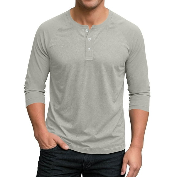 YLSDY Men's 3/4 Sleeve Raglan Baseball T-Shirts Fall Henley Shirts for Men Casual Cotton Sport Athletic Jersey Tee Tops Gray S