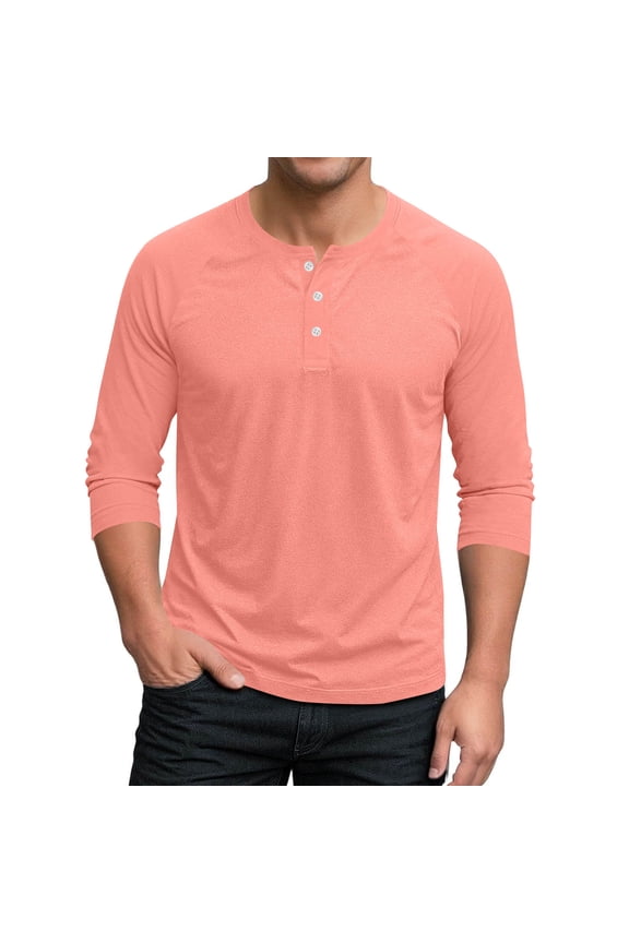 Men's 3/4 Sleeve Raglan Baseball T-Shirts Fall Henley Shirts for Men Casual Cotton Sport Athletic Jersey Tee Tops Watermelon Red XXL