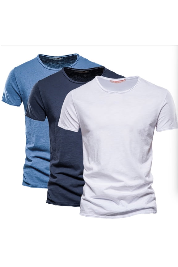 Men's 3-Pack Lightweight T-Shirts Cotton Crew Neck Short Sleeve Blouse Soft Comfortable Regular Fit Classic Tees Blue XXL