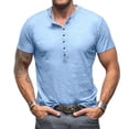thumbnail image 1 of YLSDY Men's 5-Button Henley T-Shirt Lightweight Casual Slim Fit Short Sleeve Tee Light Blue M, 1 of 7