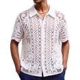 thumbnail image 1 of YLSDY Men's Allover Lacework Camp Shirt, Openwork Floral & Geometric Pattern, Short Sleeve Button-Down Cover-Up Top White XXXL, 1 of 6