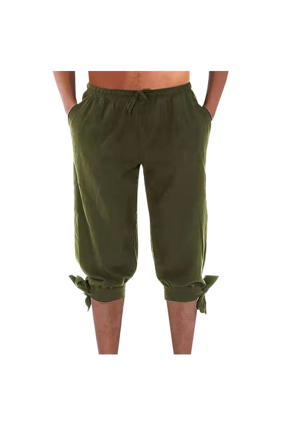 Men's Ankle Banded Pants Medieval Viking Navigator Pirate Costume Trousers Renaissance Gothic Cropped Pants Straight Leg Legging with Pockets Green XXXL