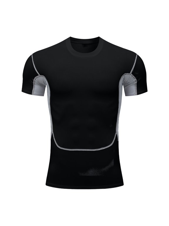 Men's Athletic Short Sleeve Stretch Compression Shirts Performance T-Shirt Running Workout Tops Quick Dry Baselayer Black XL