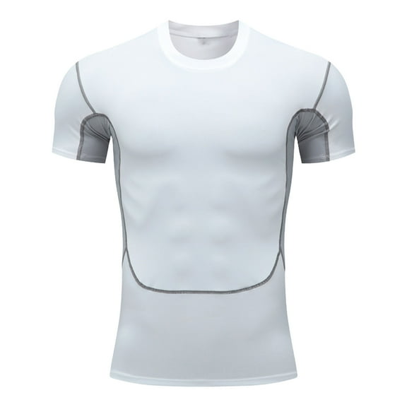 YLSDY Men's Athletic Short Sleeve Stretch Compression Shirts Performance T-Shirt Running Workout Tops Quick Dry Baselayer White M