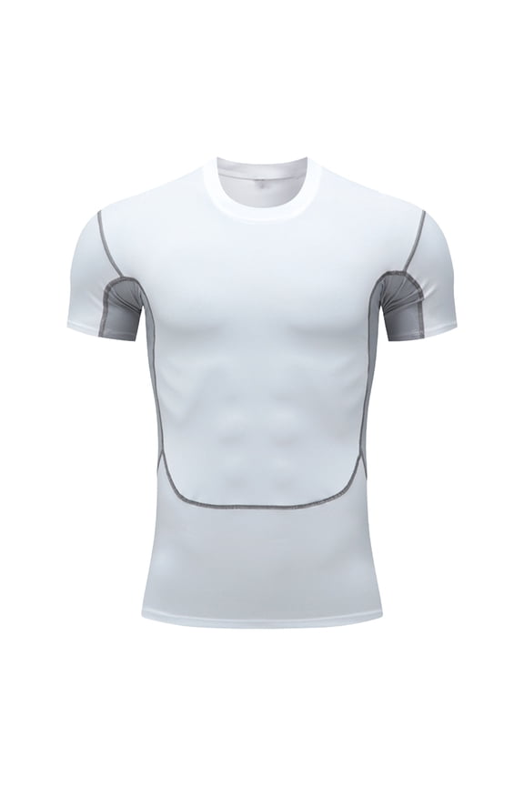 Men's Athletic Short Sleeve Stretch Compression Shirts Performance T-Shirt Running Workout Tops Quick Dry Baselayer White XL