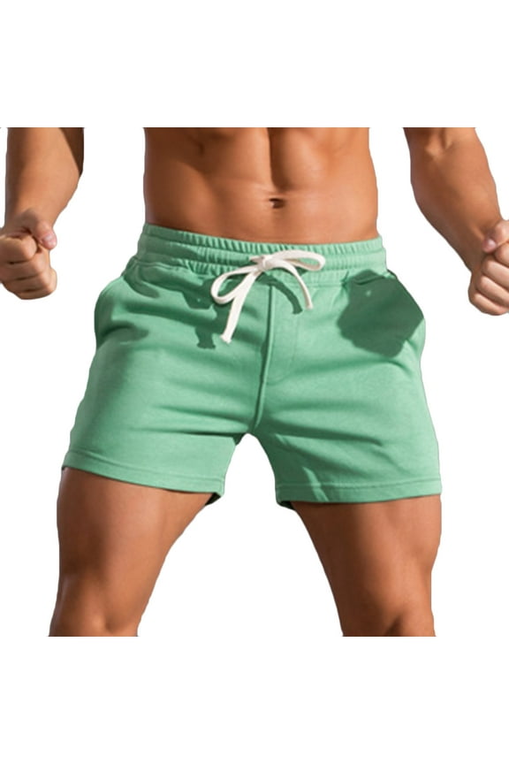 Men's Athletic Shorts, Favorite Cotton Jersey Shorts, Pull-On Knit Shorts with Pockets, Knit Gym Shorts Beach Cotton Three-point Pants Green 4