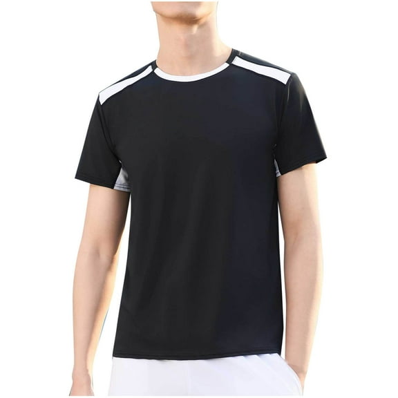 YLSDY Men's Athletic Workout T-Shirt Breathable Short Sleeve UPF 50+ Running Tee Summer Fashion Casual Sports Tops Black XXL