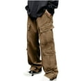 thumbnail image 1 of YLSDY Men's Baggy Cargo Pants Trendy Casual Loose Trousers Drawstring Wide Leg Pant Outdoor Hiking Streetwear with Pockets Khaki 10, 1 of 7