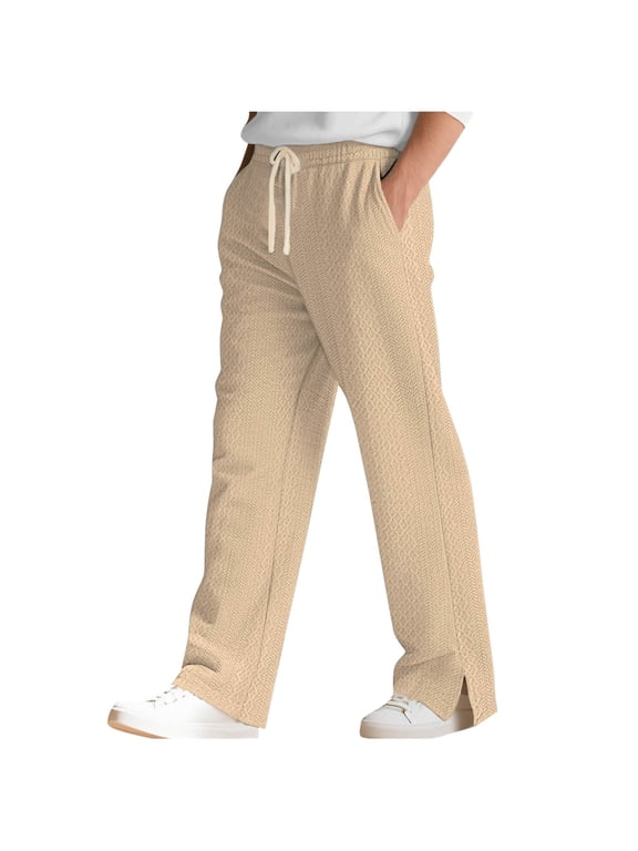 Men's Baggy Sweatpants Casual Drawstring Loose Joggers Wide Leg Breathable Work Athletic Pants with Pockets Khaki S