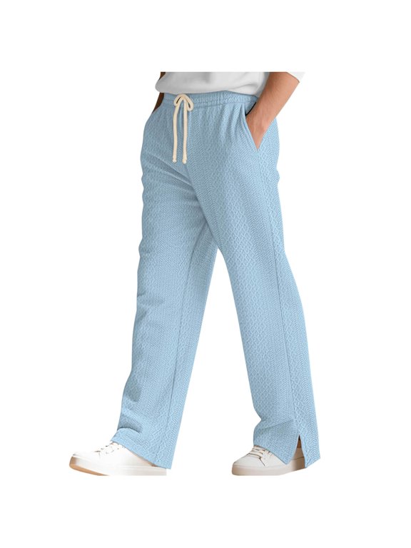 Men's Baggy Sweatpants Casual Drawstring Loose Joggers Wide Leg Breathable Work Athletic Pants with Pockets Light Blue S