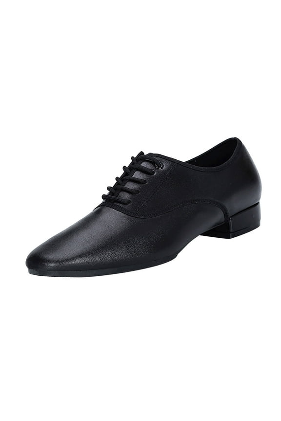 Men's Ballroom & Latin Dance Shoes Low Heel Salsa Tango Dance Shoes Leather Lace-Up Shoes Soft Sole Dress Shoes Black 8