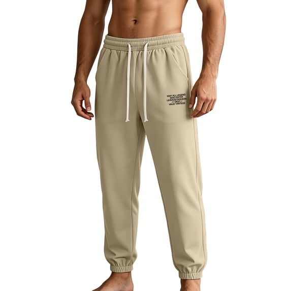 YLSDY Men's Basic Tapered Jogger Pants, Elastic Waist Drawstring, Relaxed Fit Ankle Pants for Running Khaki XXL