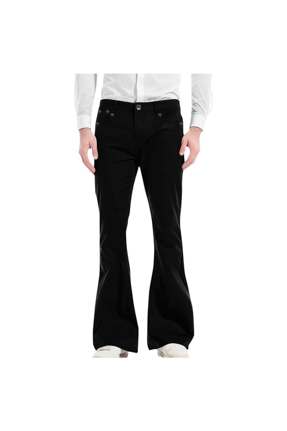 Men's Bell Bottom Pants Flared Wide Leg Vintage Retro 70s Disco Style Pants Retro Stretch Flared Denim Jeans Black S